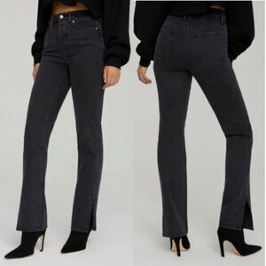 NWT Good American Good Boy Ripped High Waist Split Hem Cutout Side Jeans…